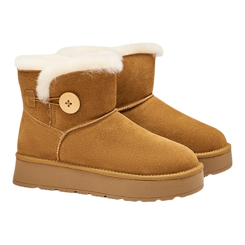 Toomanyshoes冬款小纽扣厚底增高雪地靴百搭保暖毛毛鞋加绒棉鞋子