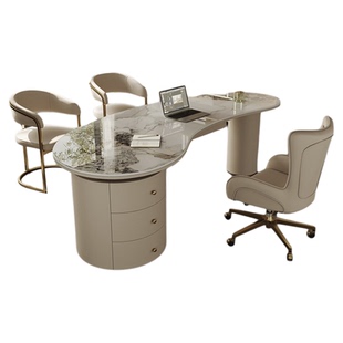 轻奢医美咨询办公桌美容院问诊洽谈桌现代家用网红亮光岩板书桌椅