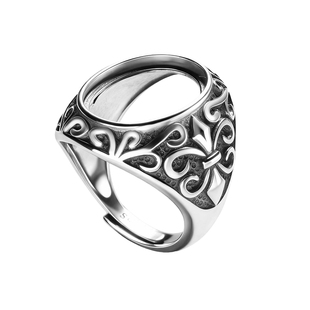 标准S925纯银戒指空托绿松石南红蜜蜡琥珀复古男士开口戒托13*17