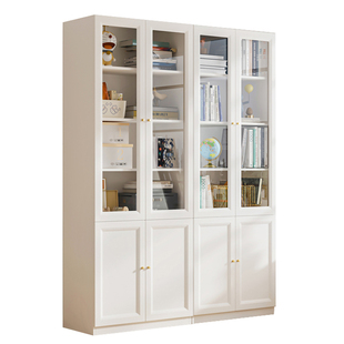 可比熊30深实木书柜带玻璃门客厅书架置物架落地组合柜家用储物柜