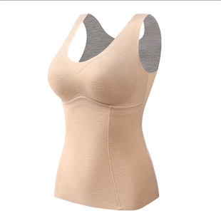 猫人保暖背心带胸垫一体式免穿文胸女款德绒发热羊绒冬季打底内衣