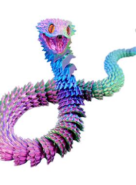 3D打印超长张嘴蛇玩具桌面摆件立体小动物成品模型关节可动装饰品