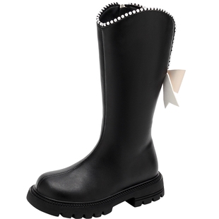 FVM女童鞋子儿童白色高筒靴子2025秋冬季新款洋气女宝宝马丁长靴