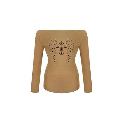 INNERFLOW慵懒美学系列”醋酸十字古铜色烫钻斜肩正反面两穿上衣