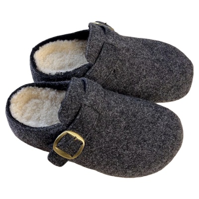 厚底复古呢子加绒灰色勃肯包头拖鞋女2025冬季一脚蹬软底保暖棉鞋