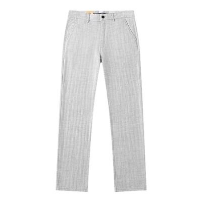 男士直筒人字纹柔软透气棉麻长裤