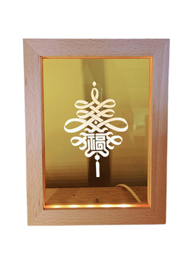 国风福字双喜招财进宝摆件灯精雕细琢USBLED实木夜灯展灯百福百寿