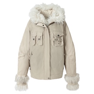 BAK原创「温柔记忆」甜酷温暖毛绒外套加厚冬重工工装毛领棉衣