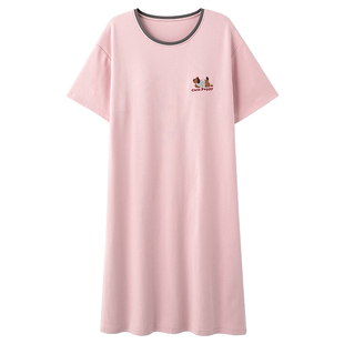 浪莎睡裙女夏季纯棉短袖中长款柔软舒适T恤睡衣全棉带胸垫连衣裙