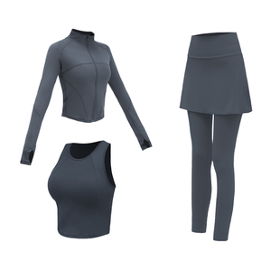 跑步套装女晨跑服长袖健身运动速干衣冬季大码专业瑜伽服拉链外套