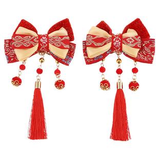 儿童新年红色喜庆发夹女童汉服蝴蝶结过年夹子古风头饰中国风发卡