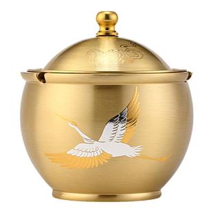 黄铜烟灰缸大号带盖家用客厅防飞灰办公室大气香炉宝盆创意个性