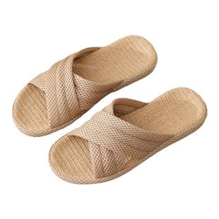 地板凉拖鞋家用厚底女室内防滑居家男透气日式牛筋底亚麻上班拖鞋