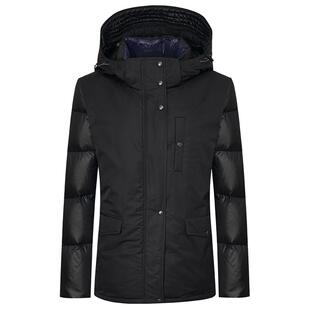 【专柜正品】Hazzys哈吉斯拼接休闲羽绒服女冬季时尚通勤连帽外套