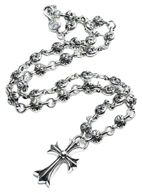 周柏豪泰银十字花球十字架长项链