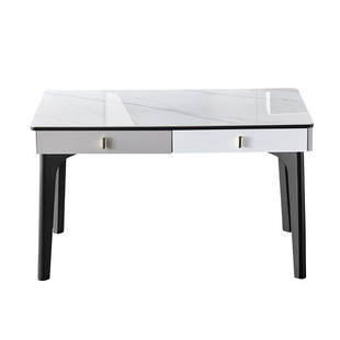 现代简约实木岩板餐桌椅组合带储物抽屉家用长方形玉晶石吃饭桌子