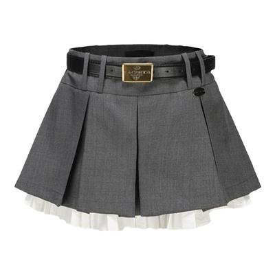 LACERTA静奢灰羊毛百褶短裙