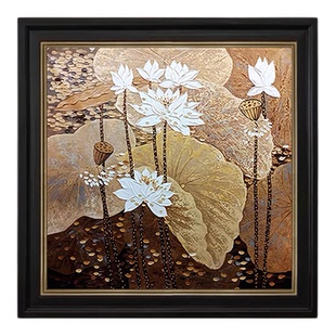 原创 |《荷塘》纯手绘油画限量餐厅玄关装饰画客厅中古新中式挂画