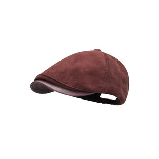 大头围美式复古前进帽女秋冬咖色帽子美拉德鸭舌贝雷帽灯芯绒画家