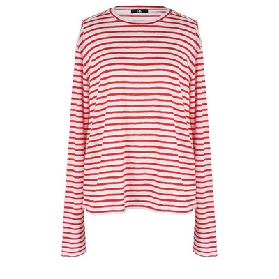 SEEKSIMPLE 麻感纱线|宽松显瘦|条纹卷边宽松居家长袖t恤