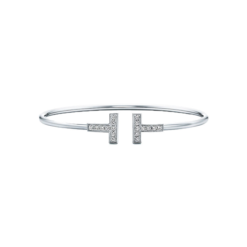 【自营】中古99新蒂芙尼Tiffany T 系列18K白金手镯镶钻经典百搭