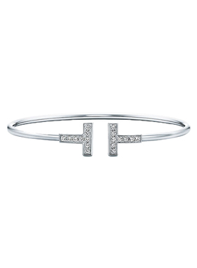 【自营】中古99新蒂芙尼Tiffany T 系列18K白金手镯镶钻经典百搭