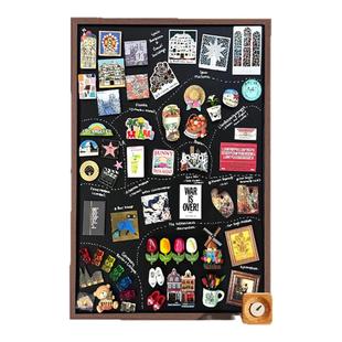 齐富磁吸小黑板冰箱贴展示板吧唧磁铁收纳板电表箱置物架挂式磁性照片墙背景板化妆品收纳板实木框黑板可定制