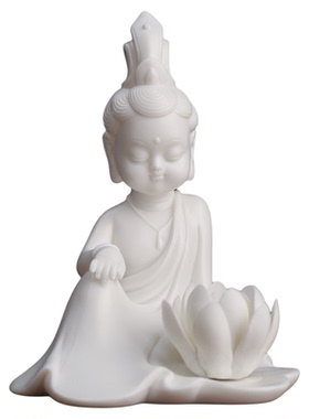 中国白《一莲清净》陶瓷禅意摆件