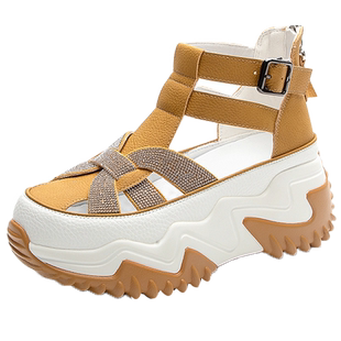 镂空内增高运动凉鞋女款透气2024夏不累脚松糕厚底真皮漏洞鞋软底