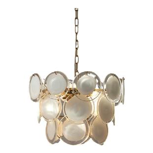 洛西可 白色圆片玻璃吊灯 美式复古现代法式客厅卧室餐厅中古灯具