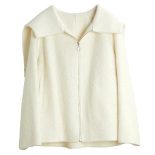 ELLE米白色法式高级感毛呢外套女2025冬装新款高端显瘦双面呢大衣