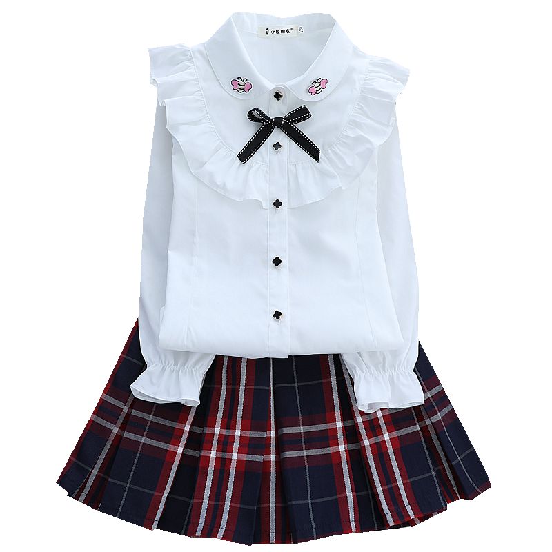 儿童衬衣女童白色衬衫洋气长袖韩版小学寸衫女大童纯棉打底衫女孩