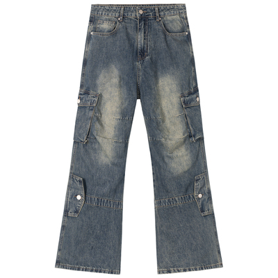 新因素做旧黄泥染微喇叭牛仔裤