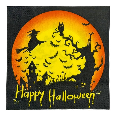 万圣节女巫鬼屋餐巾纸黑底橙月图案2层20张节目派对纸巾装饰用纸