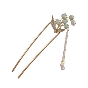 醉花春-国风铃兰映珠发簪中式古风高级发饰简约盘发汉服旗袍簪子