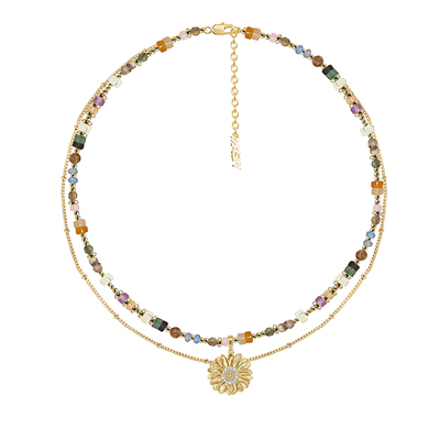 MASW麻秀彩色串珠锁骨链雏菊双层项链