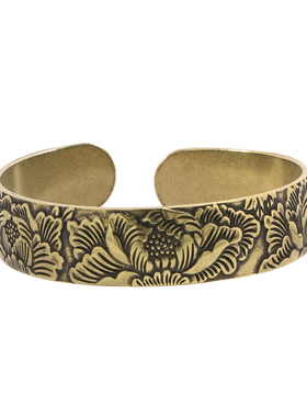 黄铜手镯女士宽边仿古风大莲花