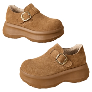 戈美其2025新款真皮厚底勃肯鞋女复古松糕加绒棉鞋增高小个子女鞋