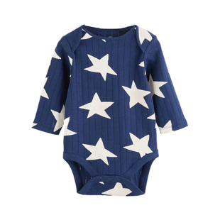 英国NEXT进口婴儿长袖包屁衣男宝宝纯棉连身衣简约星星三角爬哈衣
