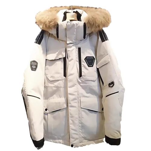 韩国情侣工装白鸭绒外套男女冬加厚2025年新款宽松户外派克羽绒服