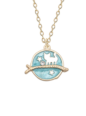 日系星空猫儿童项链合金滴油五人