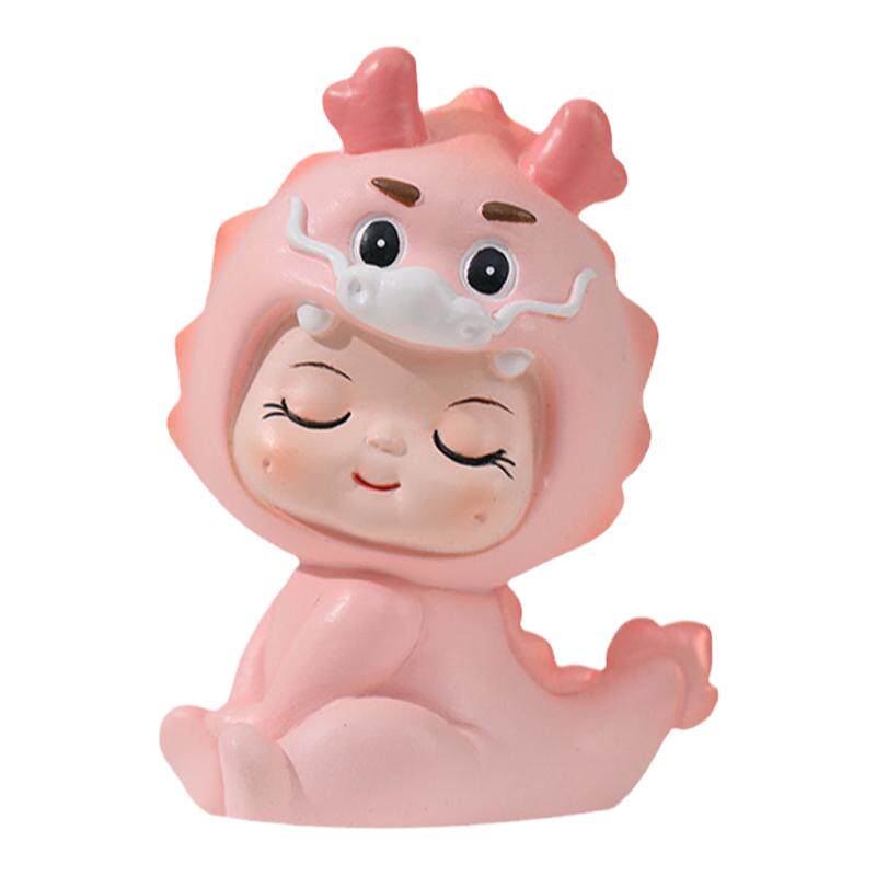 卡通小龙女生日蛋糕装饰摆件小龙宝笑脸插旗儿童生日甜品烘焙装扮