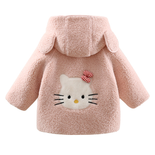 女童秋冬加绒外套儿童卡通连帽上衣1-3岁宝宝5可爱韩系加厚毛毛衣