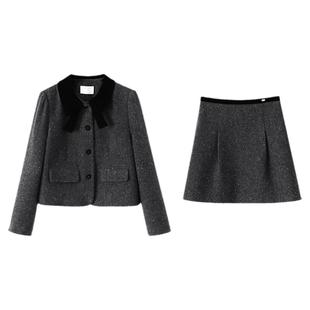 【清仓秒杀】秋冬气质时尚学院风高级小个子毛呢外套半身裙套装女