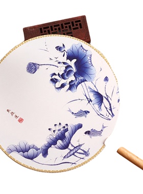 绢布单面圆形印花古风团扇