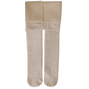 儿童烫钻加绒加厚打底裤秋冬女童一体绒燕麦色连裤袜黑色保暖裤袜