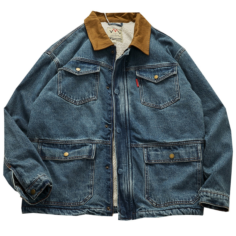 重磅内里羊羔绒加厚牛仔棉服外套
