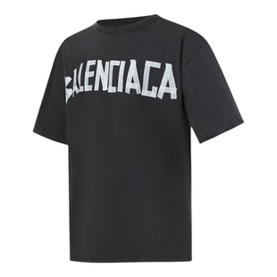 【自营】Balenciaga/巴黎世家文字弧形LOGO印花T恤男款宽松短袖