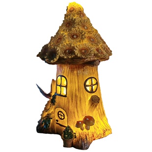 庭院太阳能树屋小夜灯阳台装饰户外花园别墅树脂摆件夜晚自动亮灯