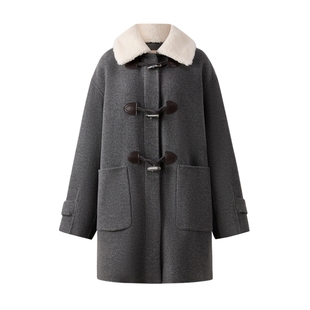 【100%美丽诺羊毛】Eland衣恋毛呢外套女牛角扣大衣2025冬季新款